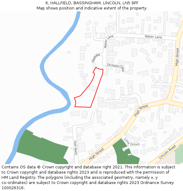 6, HALLFIELD, BASSINGHAM, LINCOLN, LN5 9PF: Location map and indicative extent of plot