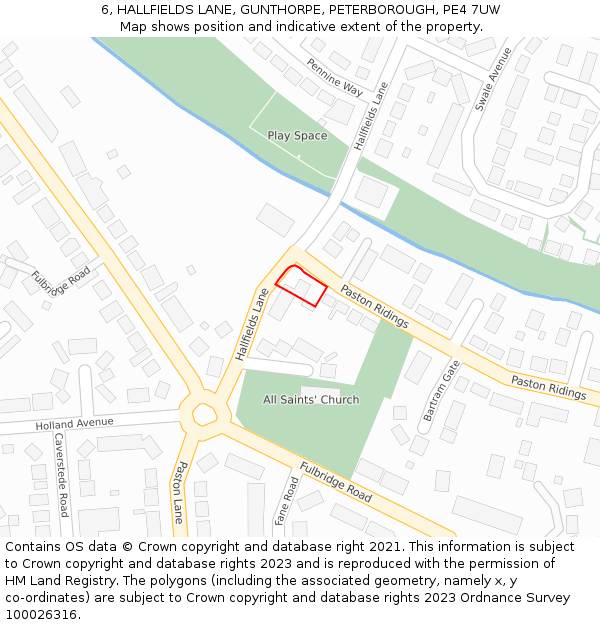 6, HALLFIELDS LANE, GUNTHORPE, PETERBOROUGH, PE4 7UW: Location map and indicative extent of plot