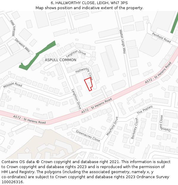 6, HALLWORTHY CLOSE, LEIGH, WN7 3PS: Location map and indicative extent of plot