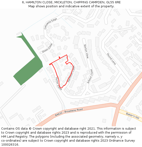 6, HAMILTON CLOSE, MICKLETON, CHIPPING CAMPDEN, GL55 6RE: Location map and indicative extent of plot