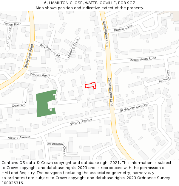 6, HAMILTON CLOSE, WATERLOOVILLE, PO8 9GZ: Location map and indicative extent of plot