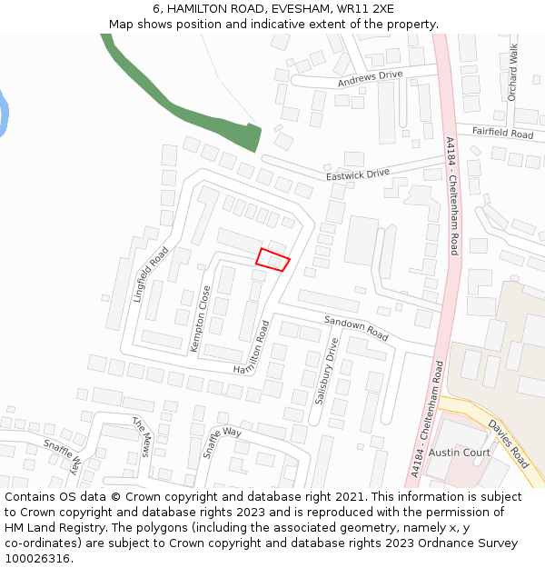 6, HAMILTON ROAD, EVESHAM, WR11 2XE: Location map and indicative extent of plot