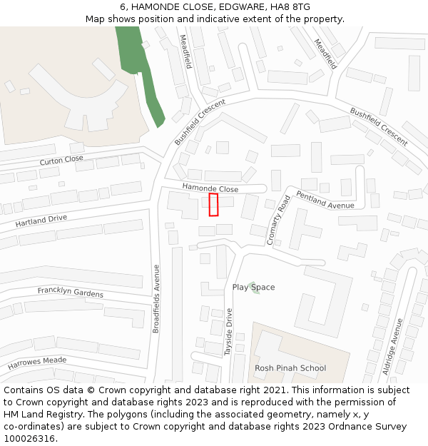 6, HAMONDE CLOSE, EDGWARE, HA8 8TG: Location map and indicative extent of plot