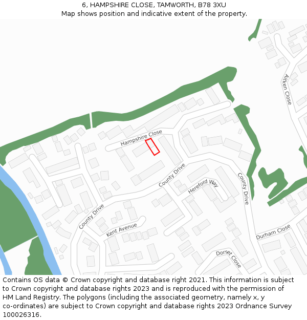 6, HAMPSHIRE CLOSE, TAMWORTH, B78 3XU: Location map and indicative extent of plot