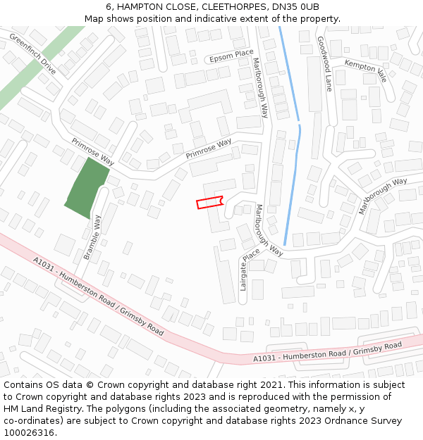 6, HAMPTON CLOSE, CLEETHORPES, DN35 0UB: Location map and indicative extent of plot