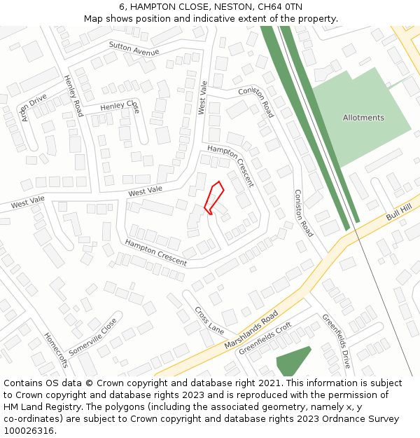 6, HAMPTON CLOSE, NESTON, CH64 0TN: Location map and indicative extent of plot
