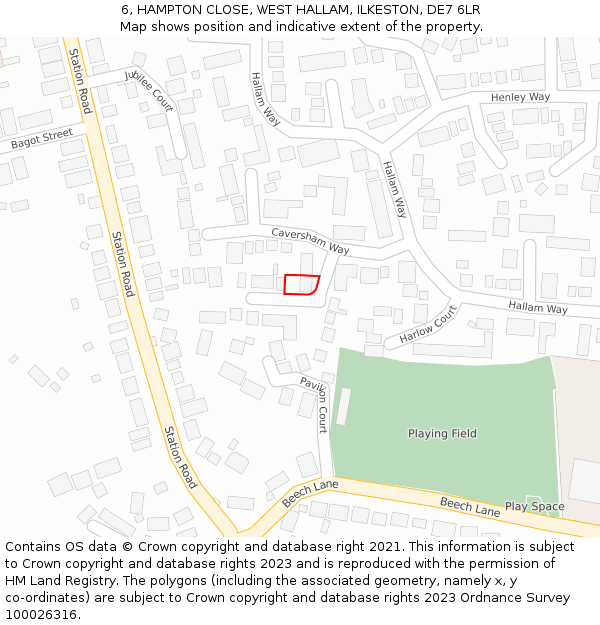 6, HAMPTON CLOSE, WEST HALLAM, ILKESTON, DE7 6LR: Location map and indicative extent of plot