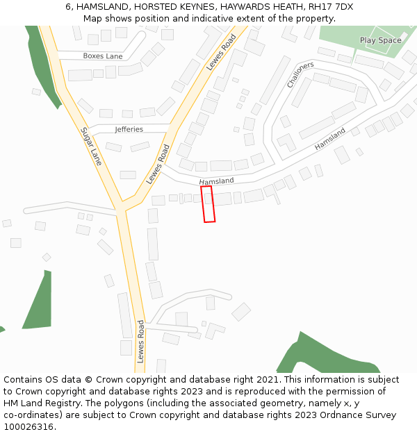 6, HAMSLAND, HORSTED KEYNES, HAYWARDS HEATH, RH17 7DX: Location map and indicative extent of plot