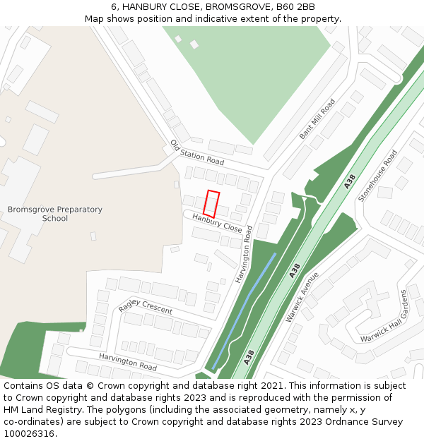6, HANBURY CLOSE, BROMSGROVE, B60 2BB: Location map and indicative extent of plot
