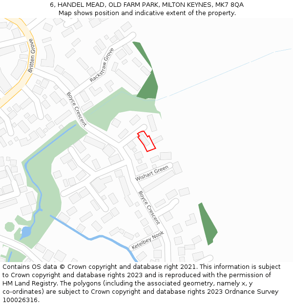 6, HANDEL MEAD, OLD FARM PARK, MILTON KEYNES, MK7 8QA: Location map and indicative extent of plot