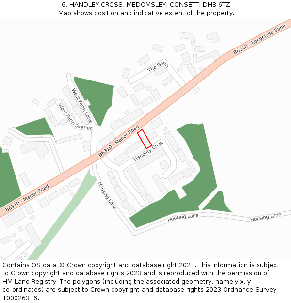 6, HANDLEY CROSS, MEDOMSLEY, CONSETT, DH8 6TZ: Location map and indicative extent of plot