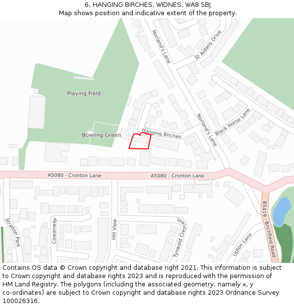 6, HANGING BIRCHES, WIDNES, WA8 5BJ: Location map and indicative extent of plot