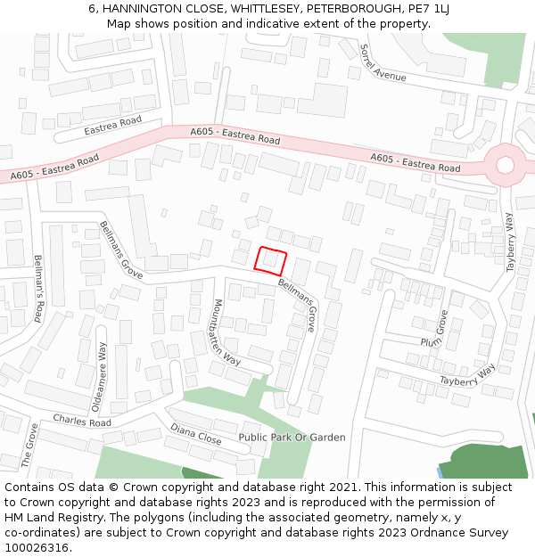 6, HANNINGTON CLOSE, WHITTLESEY, PETERBOROUGH, PE7 1LJ: Location map and indicative extent of plot