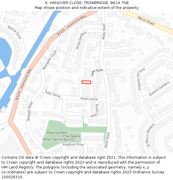6, HANOVER CLOSE, TROWBRIDGE, BA14 7NE: Location map and indicative extent of plot