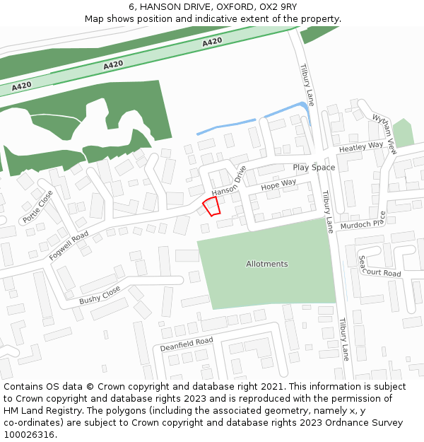 6, HANSON DRIVE, OXFORD, OX2 9RY: Location map and indicative extent of plot