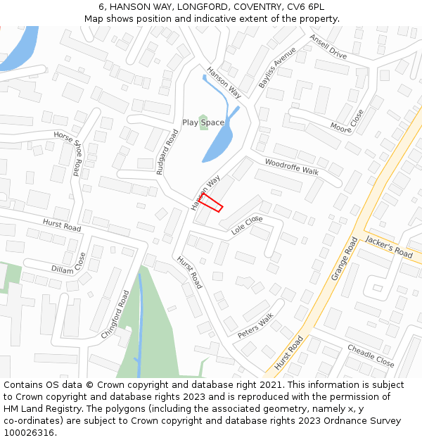 6, HANSON WAY, LONGFORD, COVENTRY, CV6 6PL: Location map and indicative extent of plot