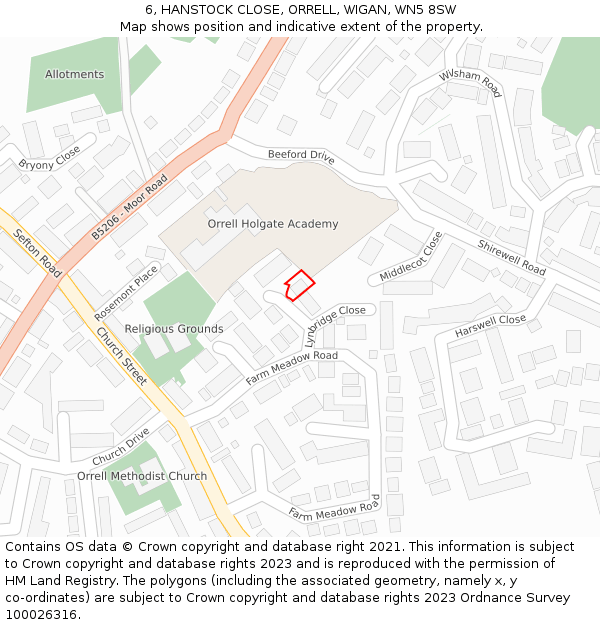 6, HANSTOCK CLOSE, ORRELL, WIGAN, WN5 8SW: Location map and indicative extent of plot