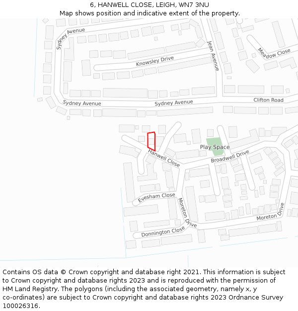6, HANWELL CLOSE, LEIGH, WN7 3NU: Location map and indicative extent of plot