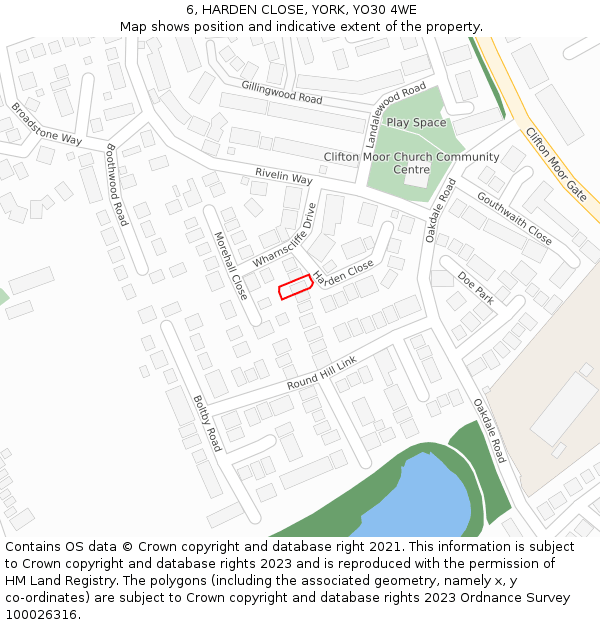 6, HARDEN CLOSE, YORK, YO30 4WE: Location map and indicative extent of plot