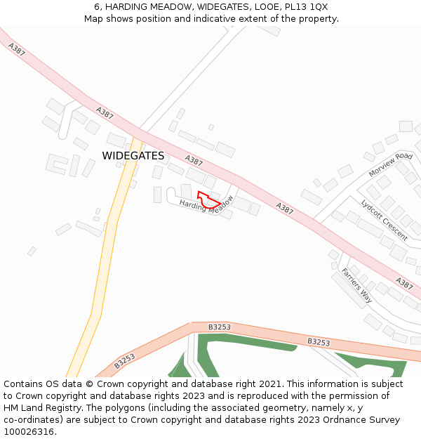 6, HARDING MEADOW, WIDEGATES, LOOE, PL13 1QX: Location map and indicative extent of plot