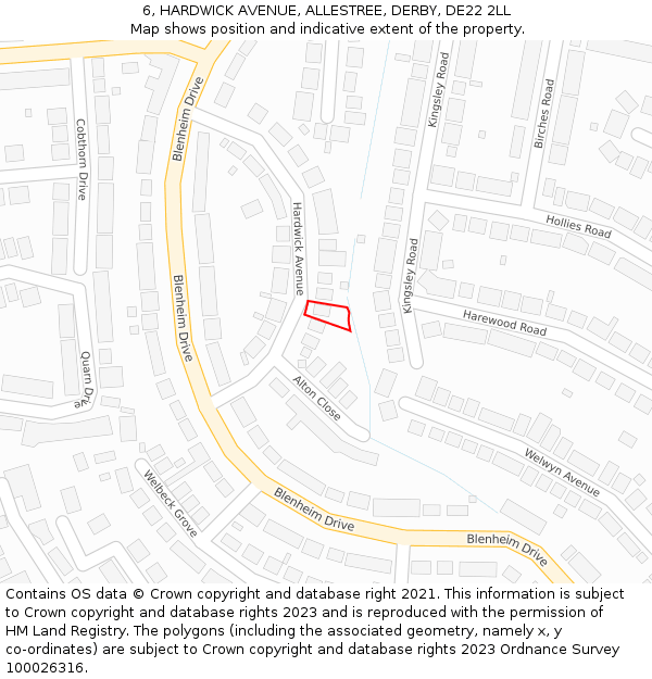 6, HARDWICK AVENUE, ALLESTREE, DERBY, DE22 2LL: Location map and indicative extent of plot