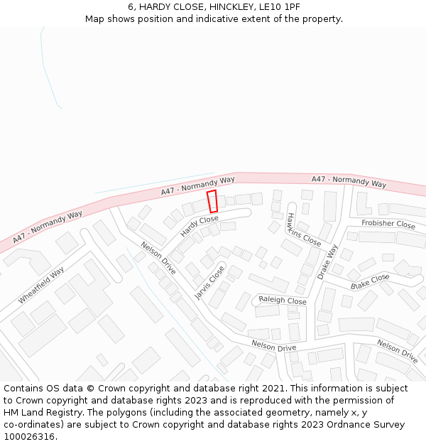 6, HARDY CLOSE, HINCKLEY, LE10 1PF: Location map and indicative extent of plot