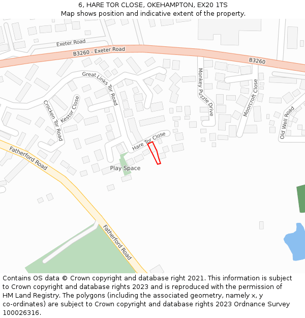 6, HARE TOR CLOSE, OKEHAMPTON, EX20 1TS: Location map and indicative extent of plot