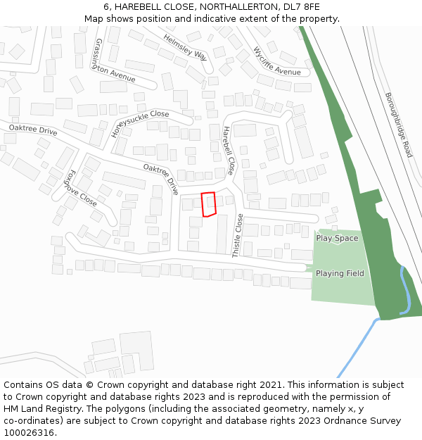 6, HAREBELL CLOSE, NORTHALLERTON, DL7 8FE: Location map and indicative extent of plot