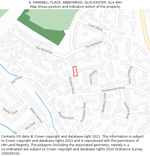 6, HAREBELL PLACE, ABBEYMEAD, GLOUCESTER, GL4 4AH: Location map and indicative extent of plot