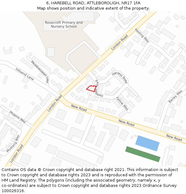 6, HAREBELL ROAD, ATTLEBOROUGH, NR17 1FA: Location map and indicative extent of plot