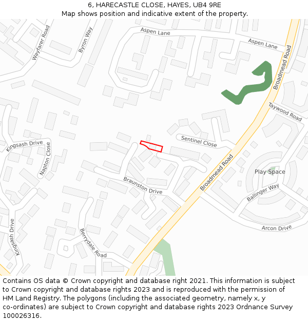 6, HARECASTLE CLOSE, HAYES, UB4 9RE: Location map and indicative extent of plot