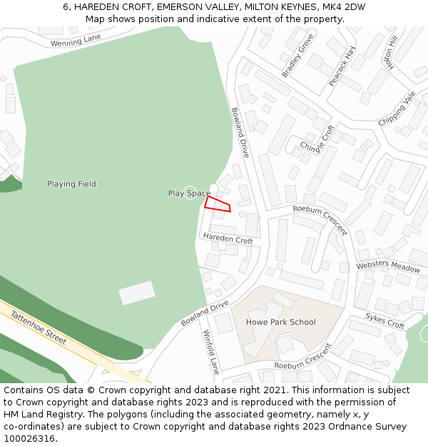 6, HAREDEN CROFT, EMERSON VALLEY, MILTON KEYNES, MK4 2DW: Location map and indicative extent of plot