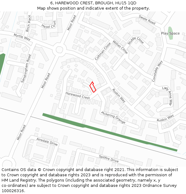 6, HAREWOOD CREST, BROUGH, HU15 1QD: Location map and indicative extent of plot
