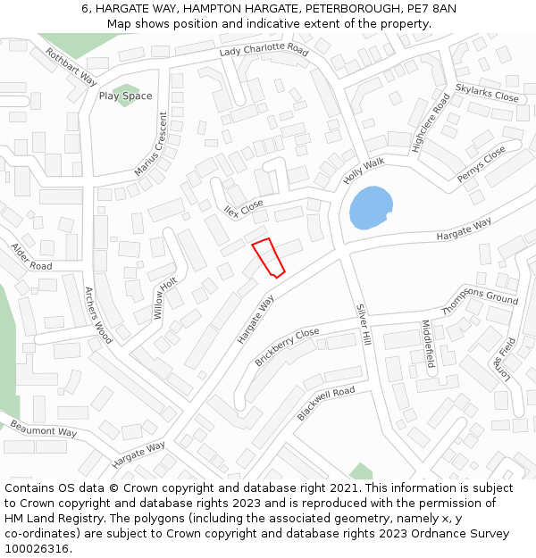 6, HARGATE WAY, HAMPTON HARGATE, PETERBOROUGH, PE7 8AN: Location map and indicative extent of plot