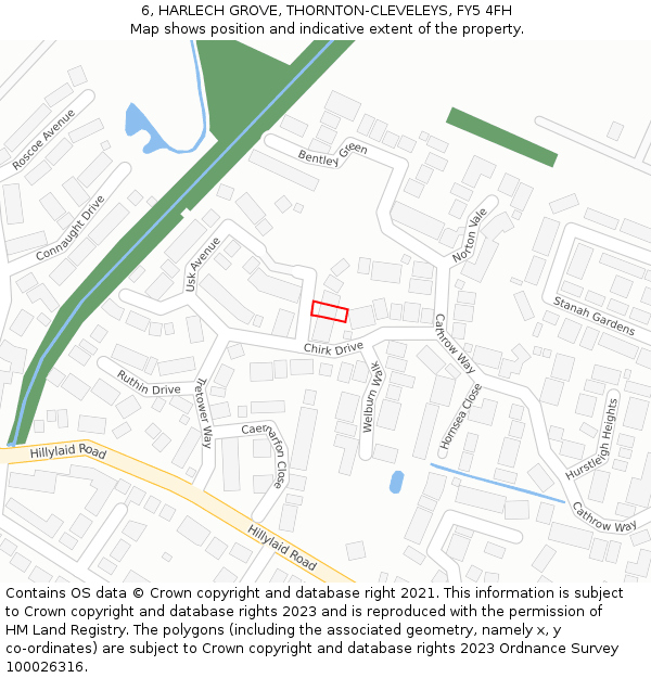 6, HARLECH GROVE, THORNTON-CLEVELEYS, FY5 4FH: Location map and indicative extent of plot