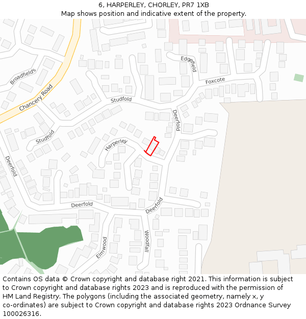 6, HARPERLEY, CHORLEY, PR7 1XB: Location map and indicative extent of plot