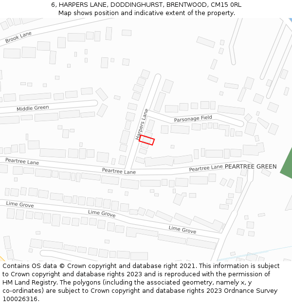 6, HARPERS LANE, DODDINGHURST, BRENTWOOD, CM15 0RL: Location map and indicative extent of plot