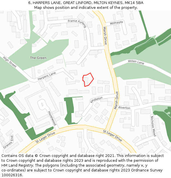 6, HARPERS LANE, GREAT LINFORD, MILTON KEYNES, MK14 5BA: Location map and indicative extent of plot