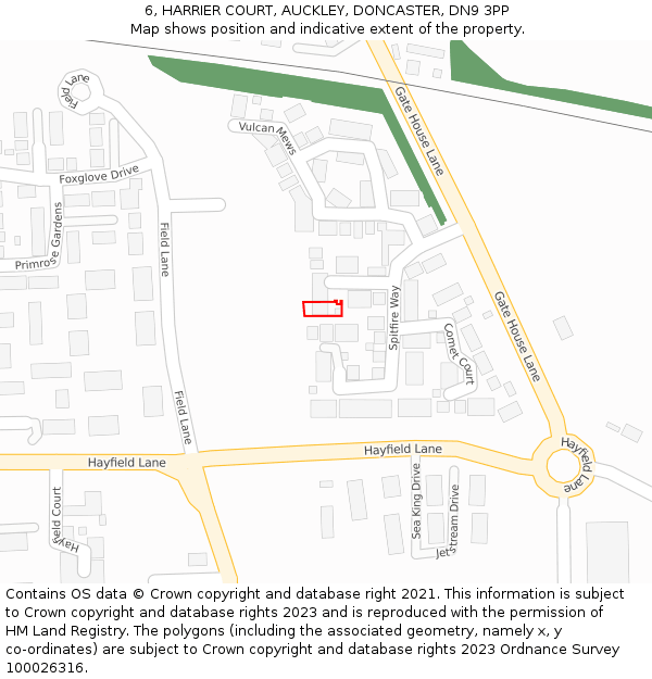 6, HARRIER COURT, AUCKLEY, DONCASTER, DN9 3PP: Location map and indicative extent of plot
