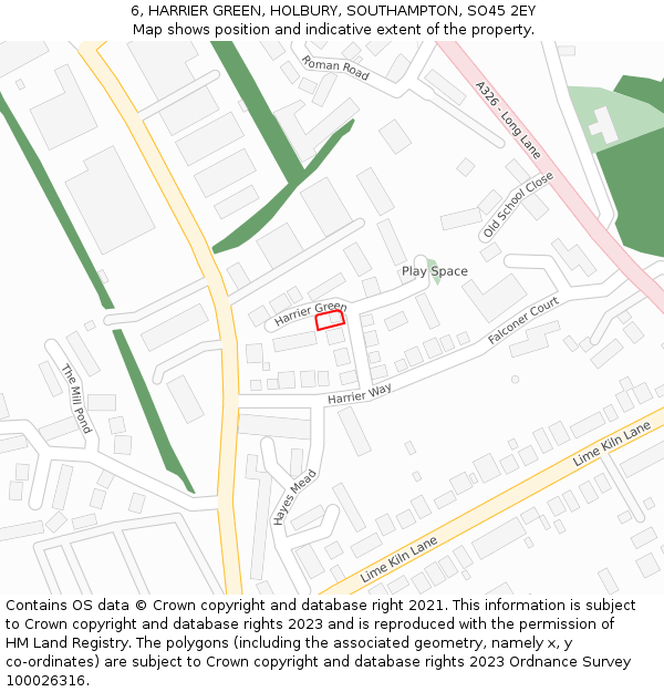 6, HARRIER GREEN, HOLBURY, SOUTHAMPTON, SO45 2EY: Location map and indicative extent of plot