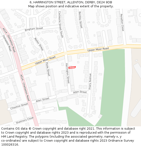 6, HARRINGTON STREET, ALLENTON, DERBY, DE24 9DB: Location map and indicative extent of plot