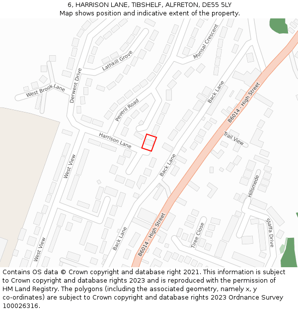 6, HARRISON LANE, TIBSHELF, ALFRETON, DE55 5LY: Location map and indicative extent of plot