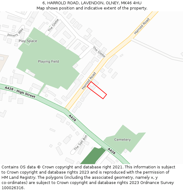 6, HARROLD ROAD, LAVENDON, OLNEY, MK46 4HU: Location map and indicative extent of plot