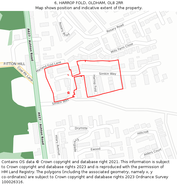 6, HARROP FOLD, OLDHAM, OL8 2RR: Location map and indicative extent of plot