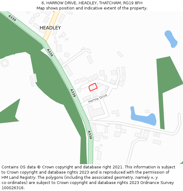 6, HARROW DRIVE, HEADLEY, THATCHAM, RG19 8FH: Location map and indicative extent of plot