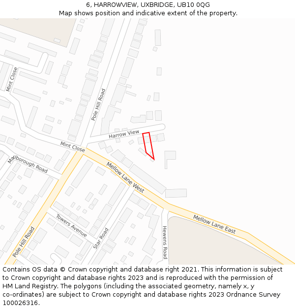 6, HARROWVIEW, UXBRIDGE, UB10 0QG: Location map and indicative extent of plot