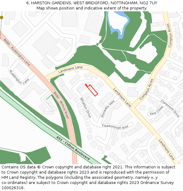 6, HARSTON GARDENS, WEST BRIDGFORD, NOTTINGHAM, NG2 7UY: Location map and indicative extent of plot