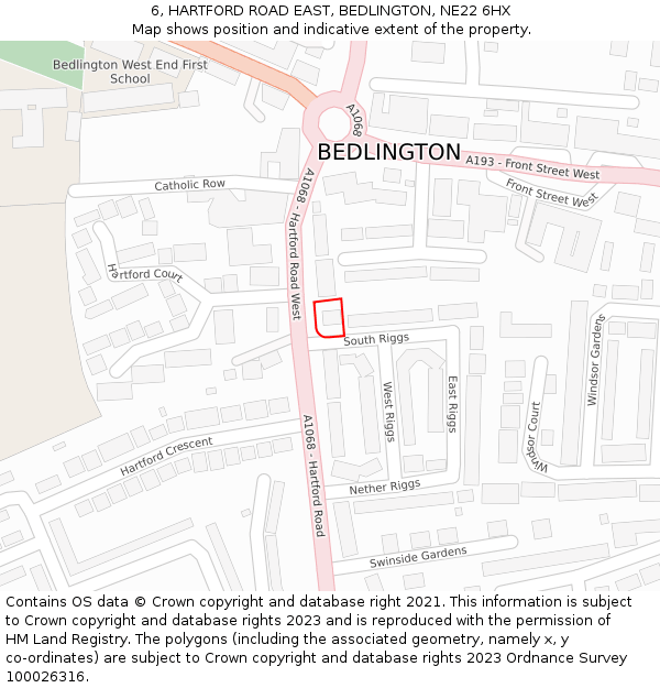 6, HARTFORD ROAD EAST, BEDLINGTON, NE22 6HX: Location map and indicative extent of plot