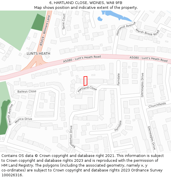 6, HARTLAND CLOSE, WIDNES, WA8 9FB: Location map and indicative extent of plot