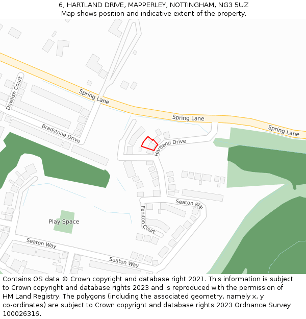 6, HARTLAND DRIVE, MAPPERLEY, NOTTINGHAM, NG3 5UZ: Location map and indicative extent of plot